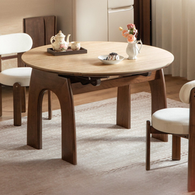 Black Walnut Solid Wood Round Dining Table Expandable Sintered Stone Top